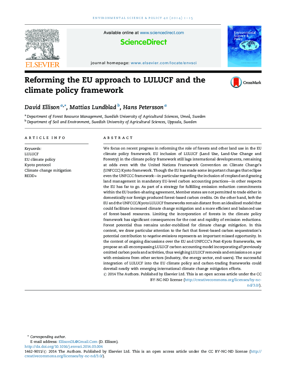 Reforming the EU approach to LULUCF and the climate policy framework