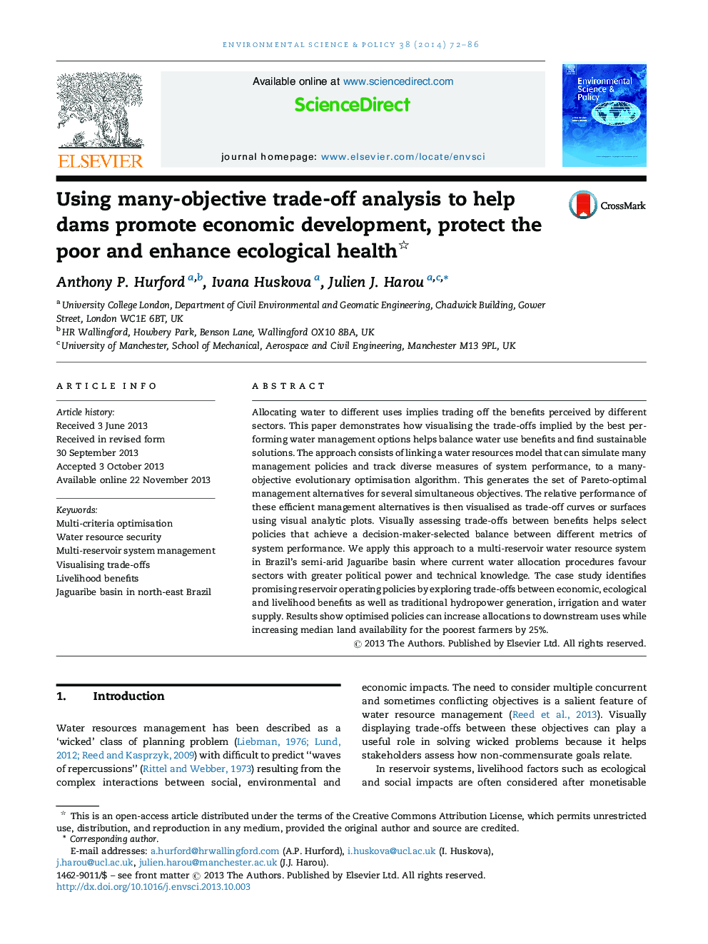 Using many-objective trade-off analysis to help dams promote economic development, protect the poor and enhance ecological health