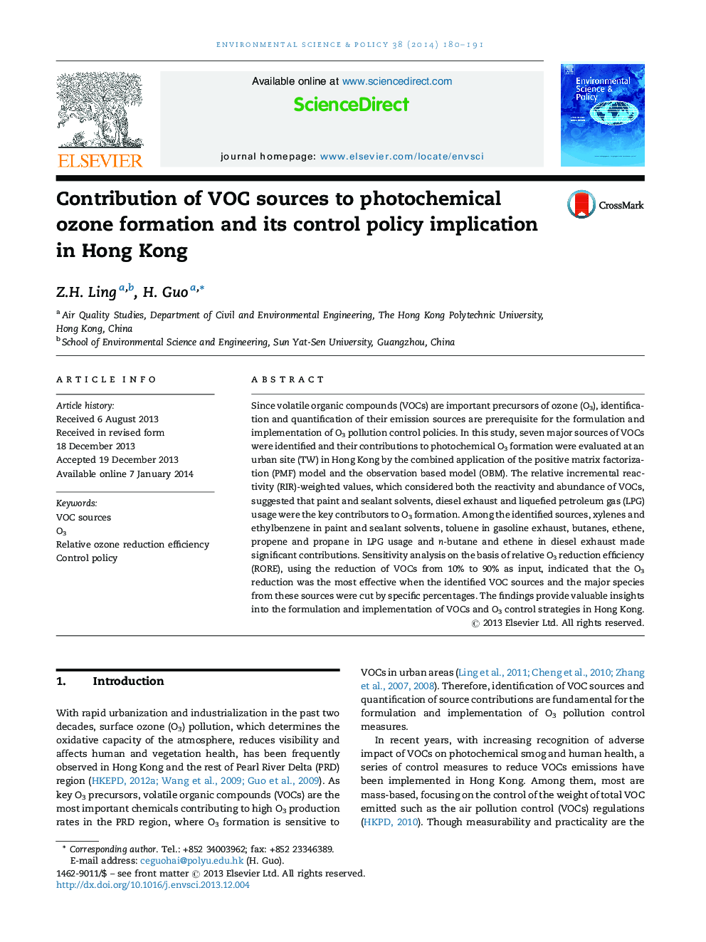 Contribution of VOC sources to photochemical ozone formation and its control policy implication in Hong Kong