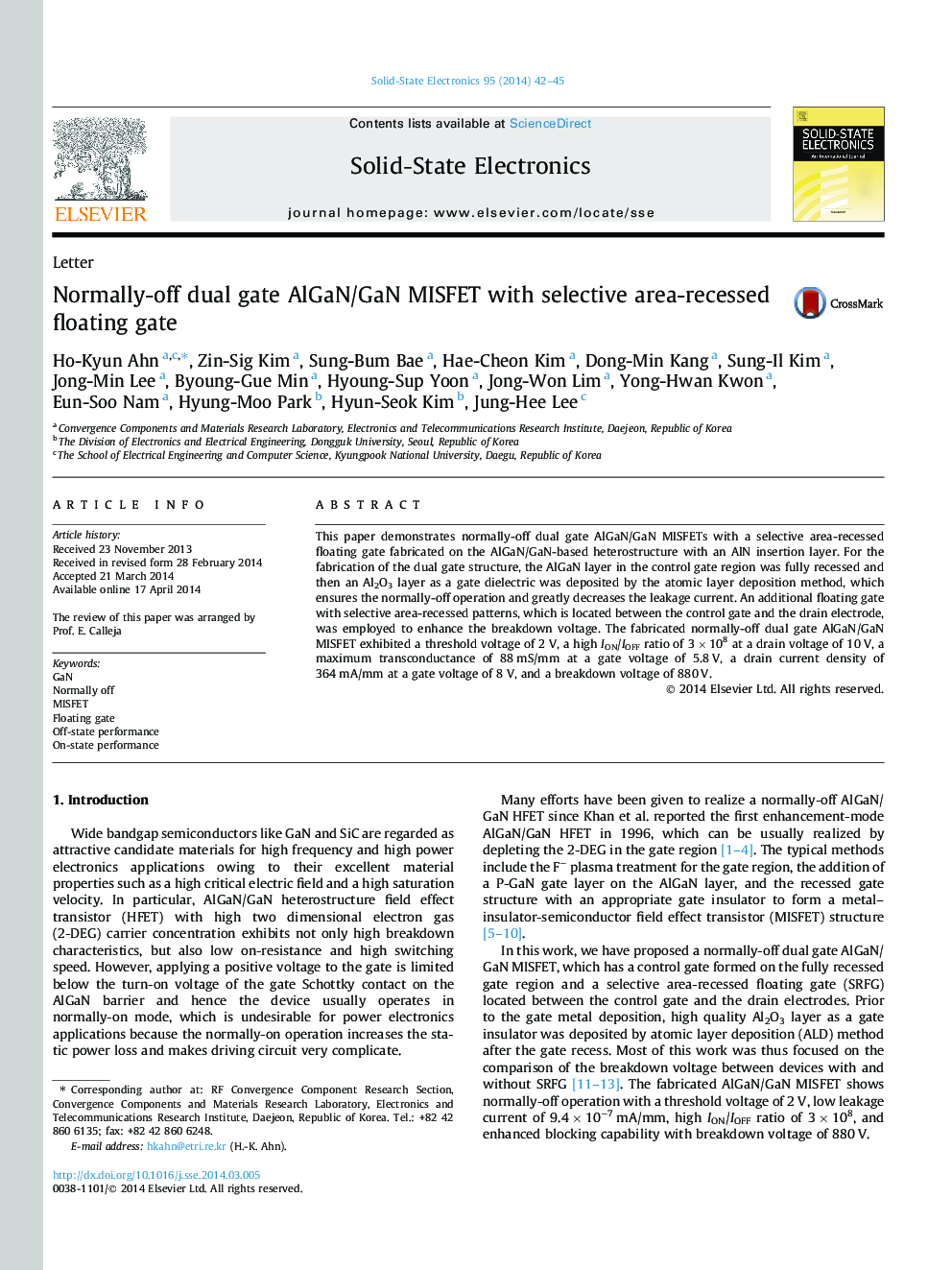 Normally-off dual gate AlGaN/GaN MISFET with selective area-recessed floating gate