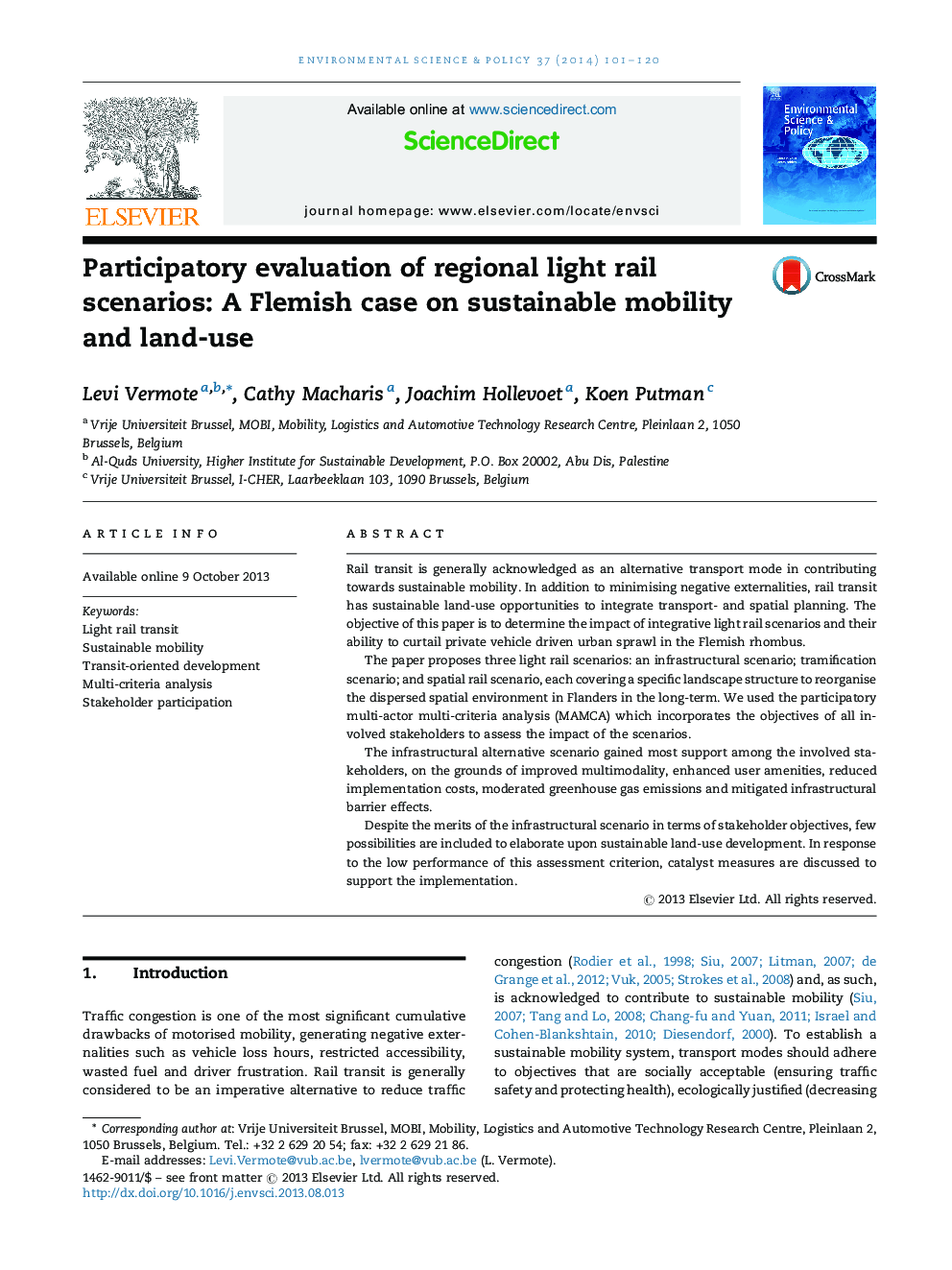 Participatory evaluation of regional light rail scenarios: A Flemish case on sustainable mobility and land-use