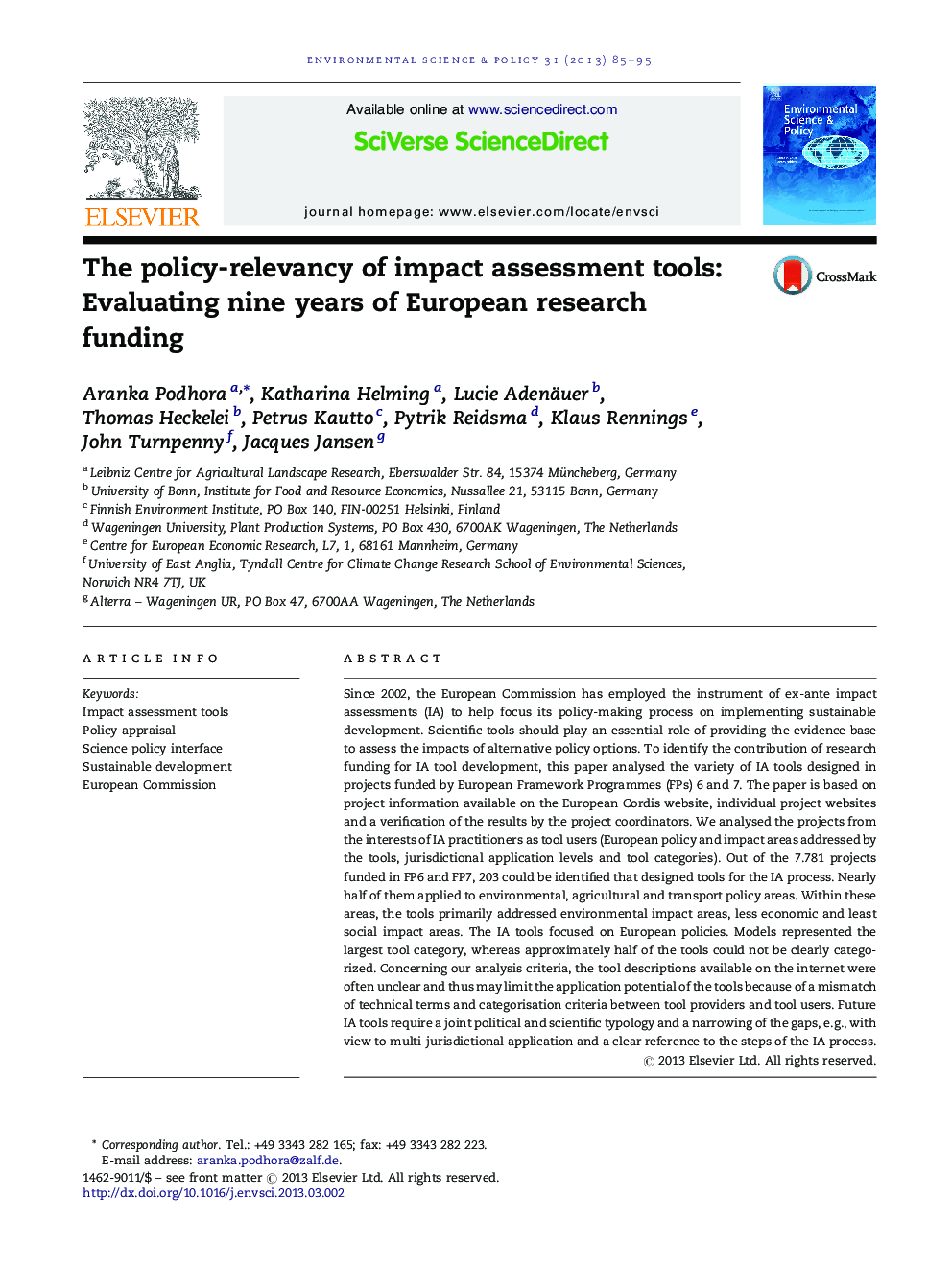 The policy-relevancy of impact assessment tools: Evaluating nine years of European research funding