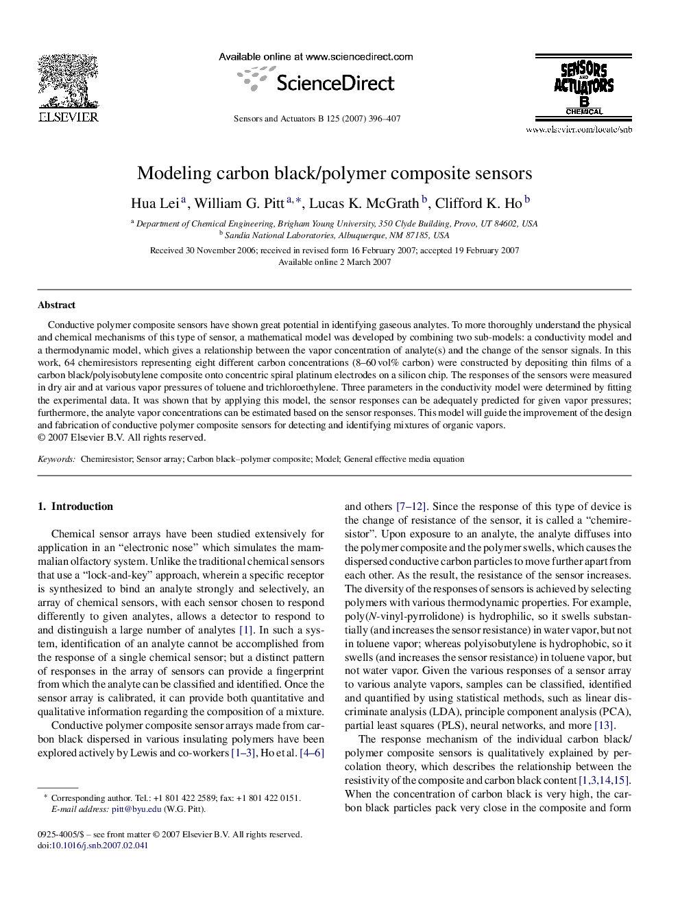 Modeling carbon black/polymer composite sensors