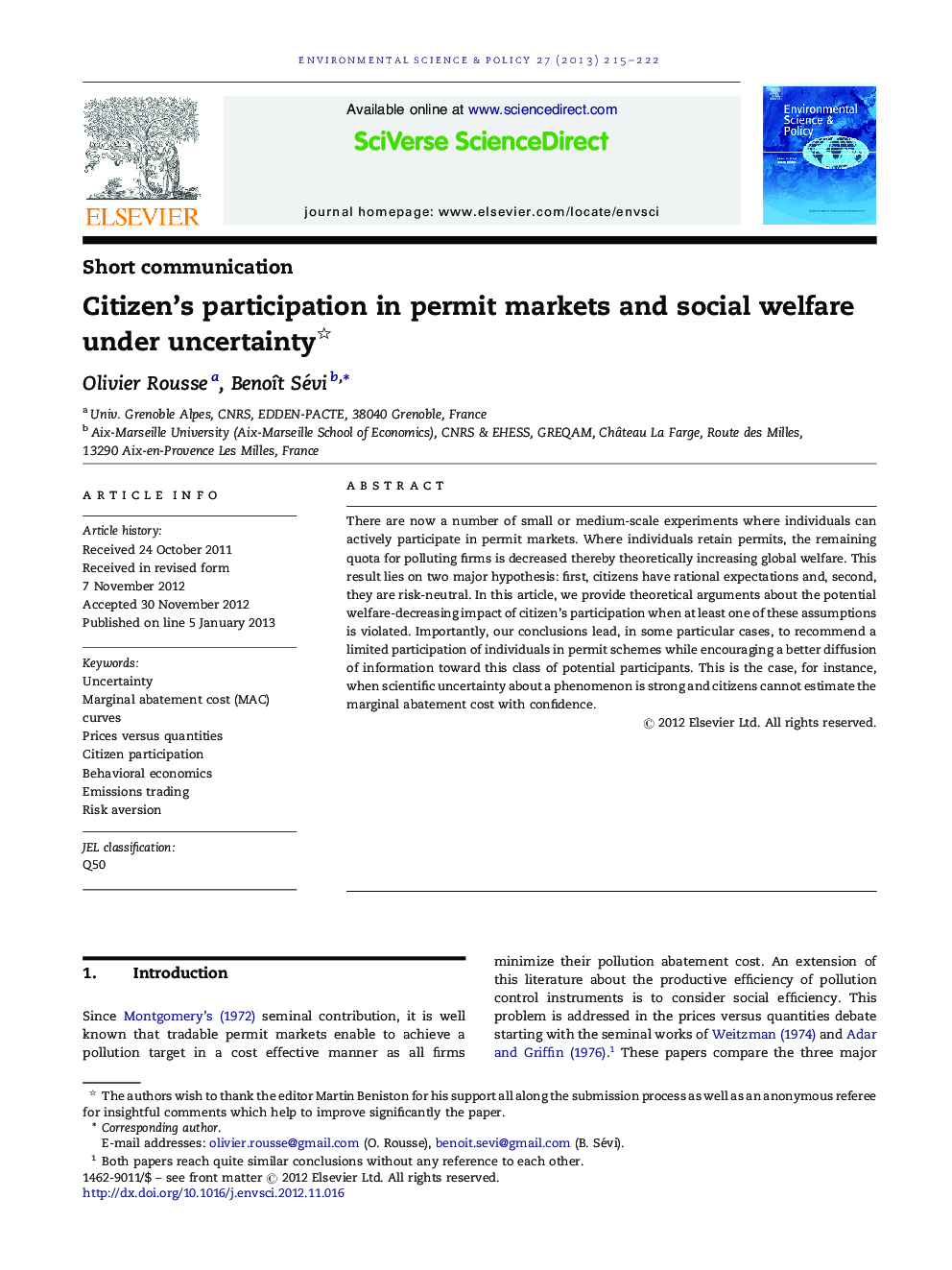 Citizen's participation in permit markets and social welfare under uncertainty