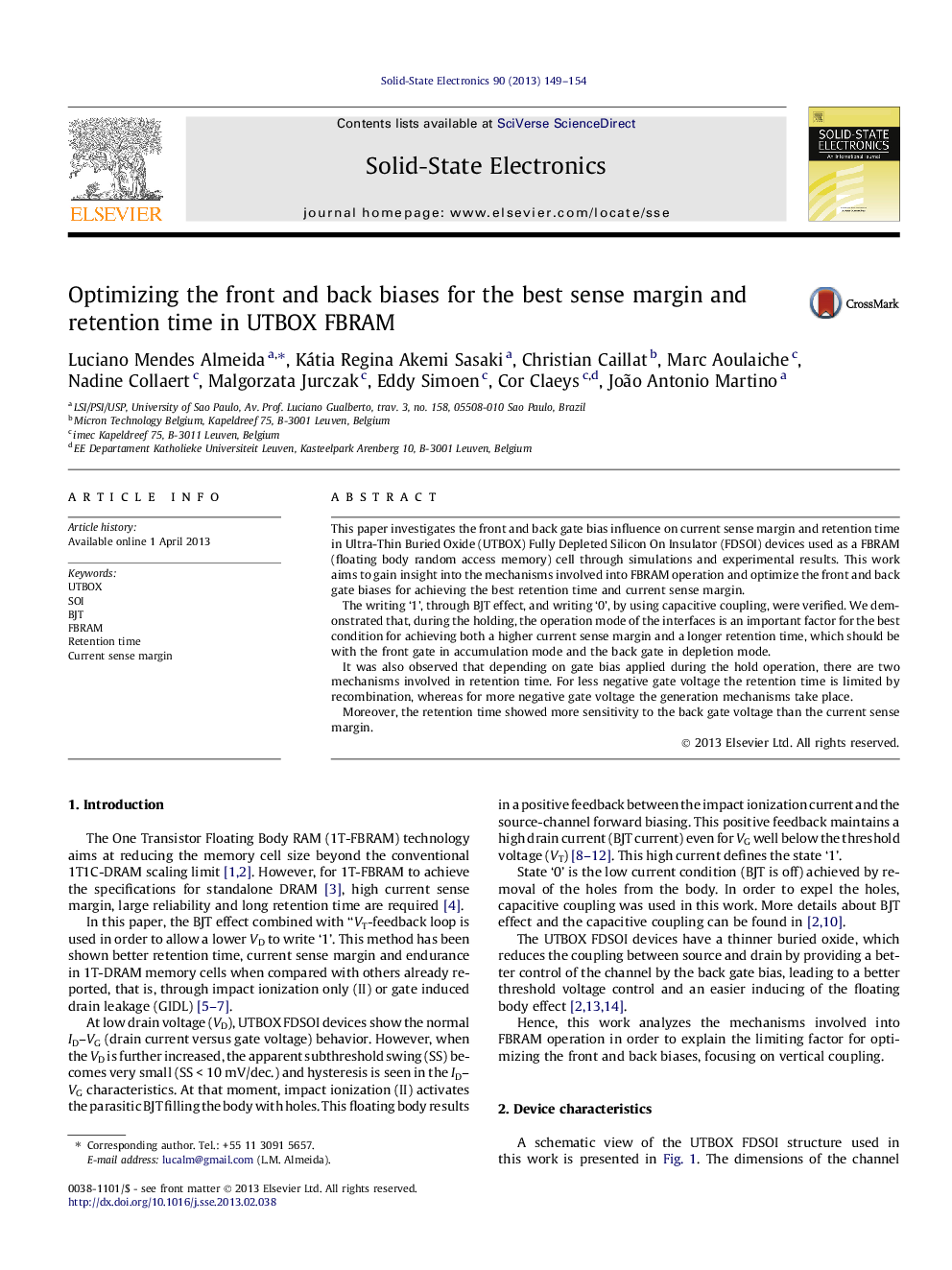 Optimizing the front and back biases for the best sense margin and retention time in UTBOX FBRAM