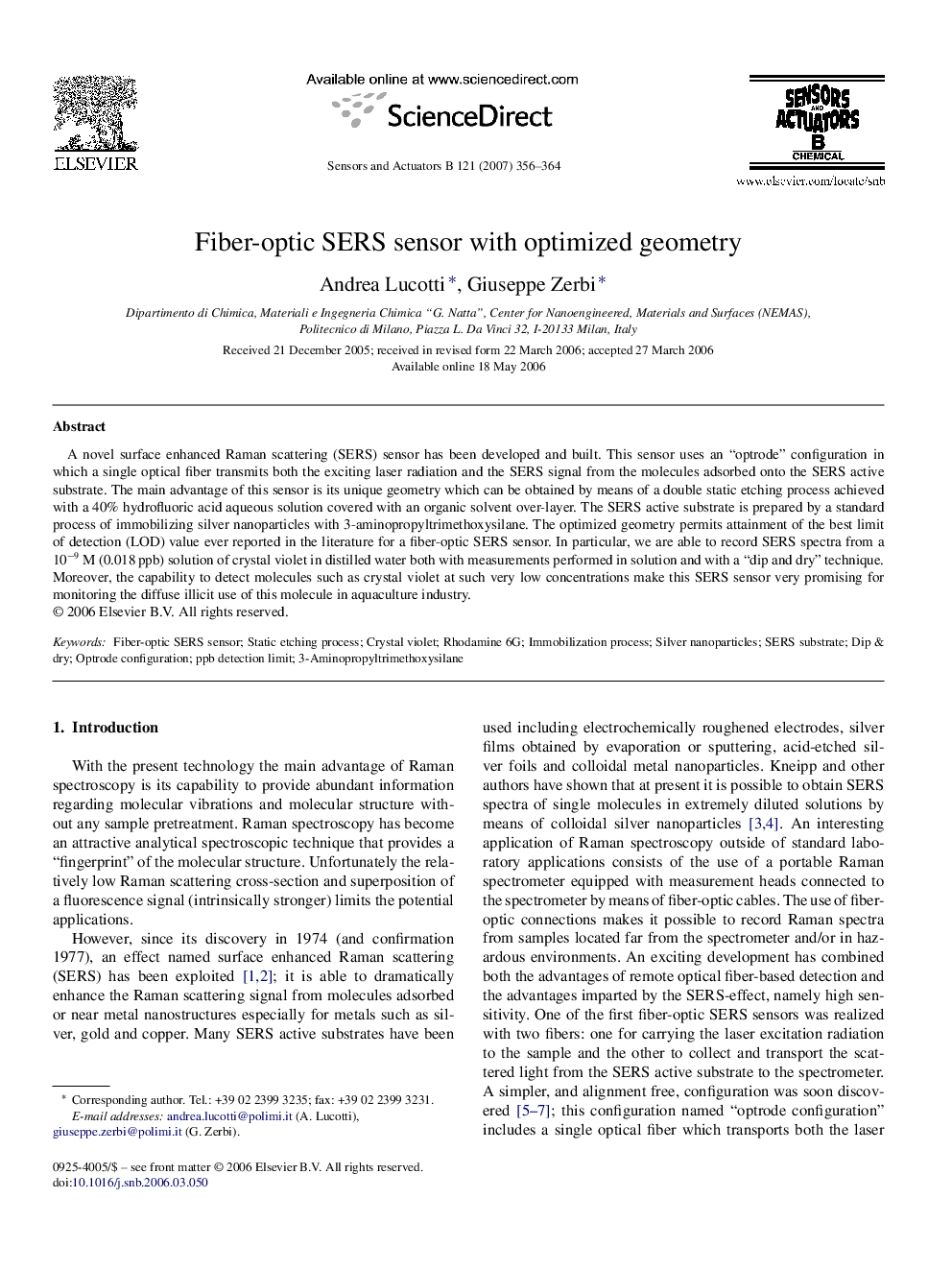 Fiber-optic SERS sensor with optimized geometry