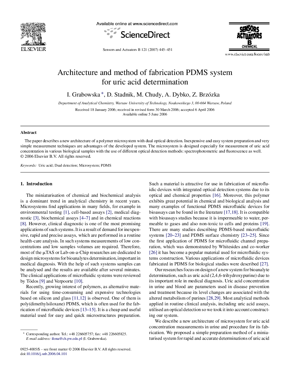 Architecture and method of fabrication PDMS system for uric acid determination