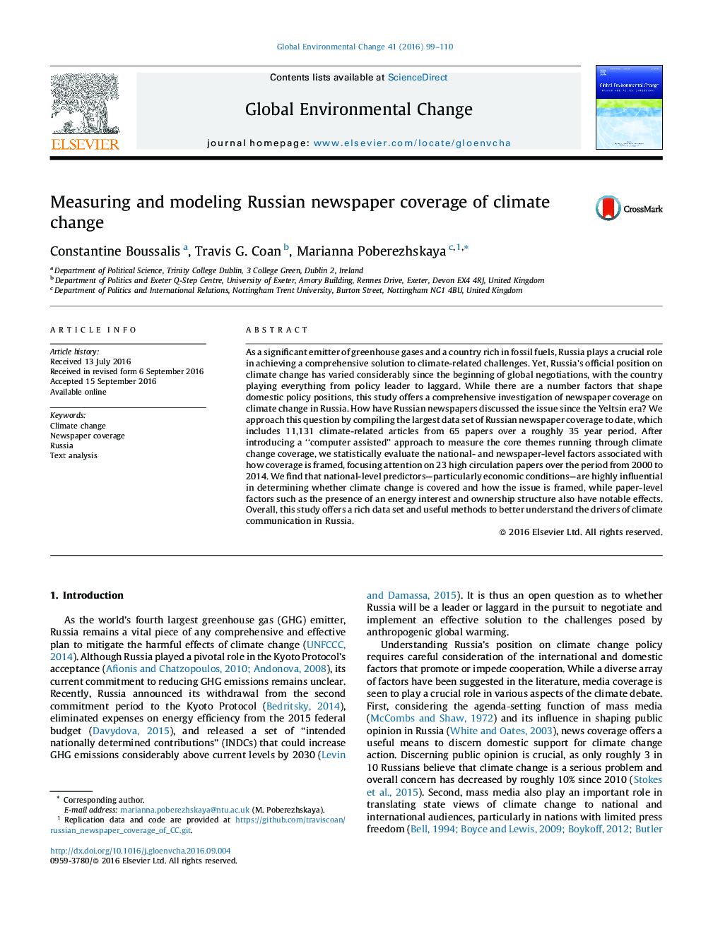 Measuring and modeling Russian newspaper coverage of climate change