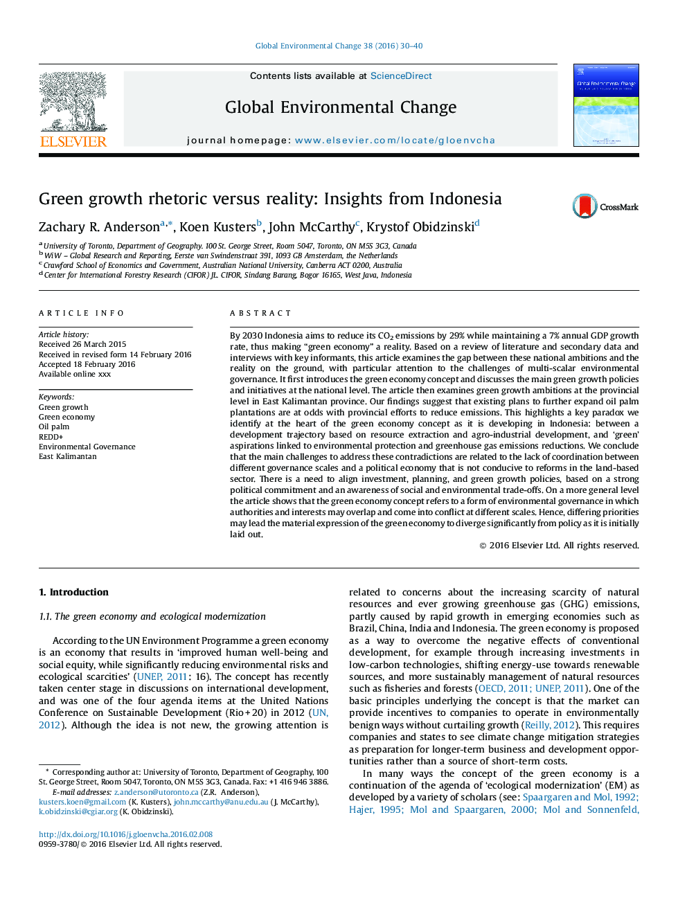 Green growth rhetoric versus reality: Insights from Indonesia