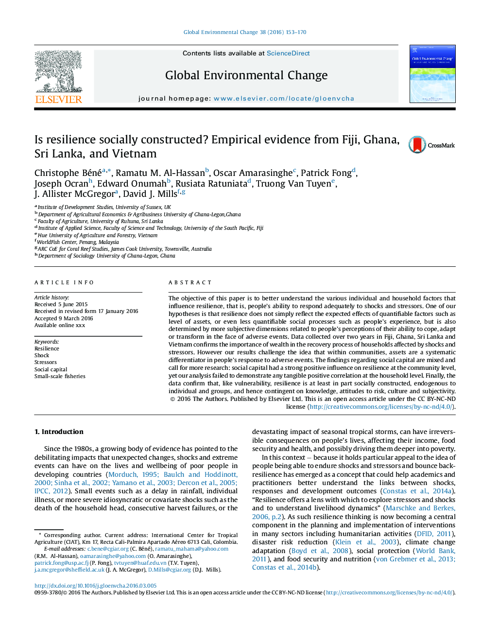 Is resilience socially constructed? Empirical evidence from Fiji, Ghana, Sri Lanka, and Vietnam