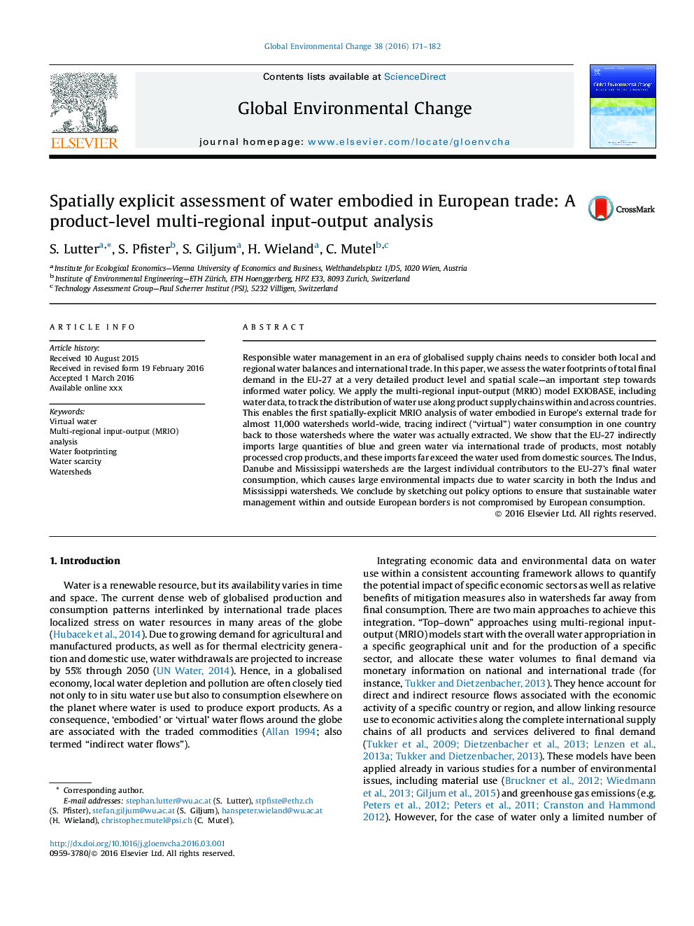 Spatially explicit assessment of water embodied in European trade: A product-level multi-regional input-output analysis