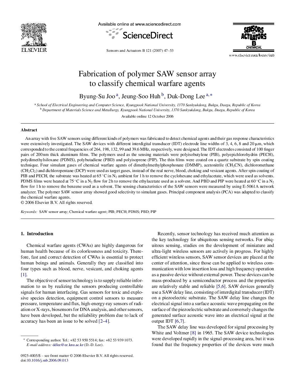 Fabrication of polymer SAW sensor array to classify chemical warfare agents