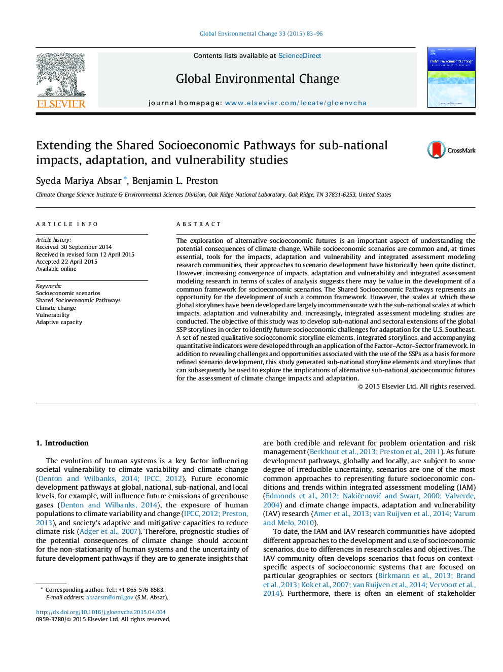 Extending the Shared Socioeconomic Pathways for sub-national impacts, adaptation, and vulnerability studies