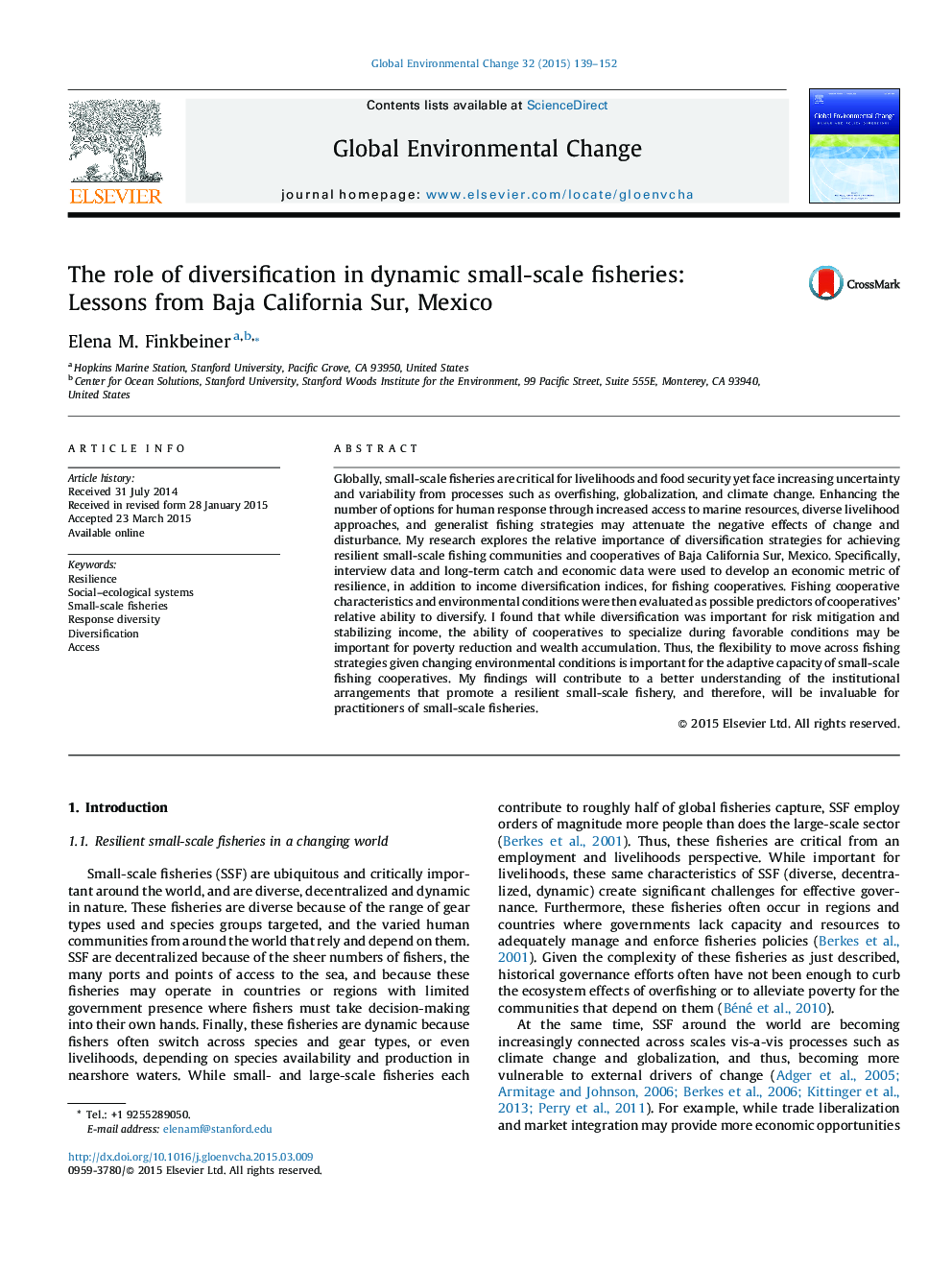 The role of diversification in dynamic small-scale fisheries: Lessons from Baja California Sur, Mexico