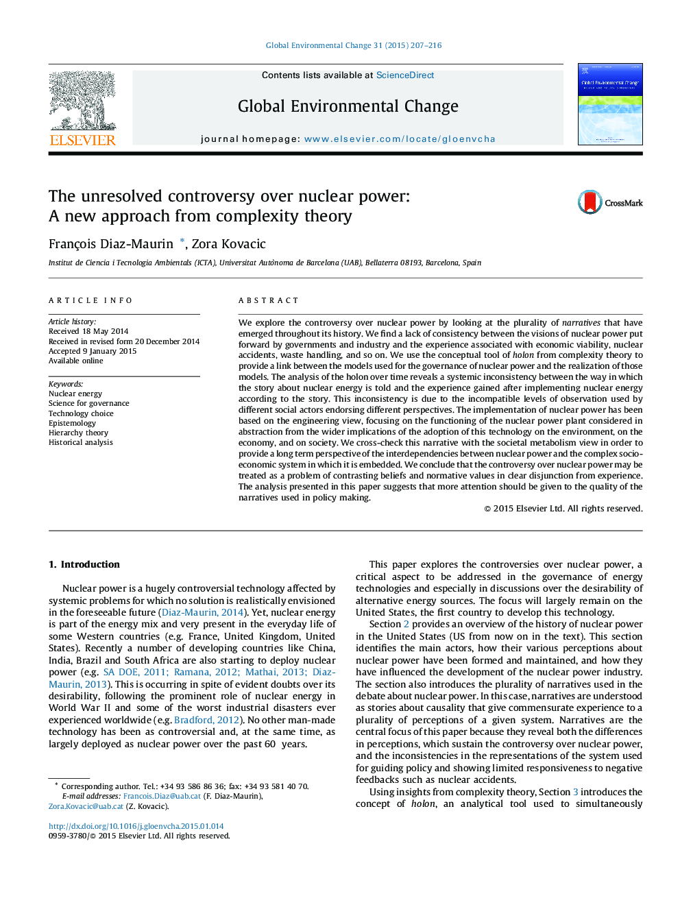 The unresolved controversy over nuclear power: A new approach from complexity theory