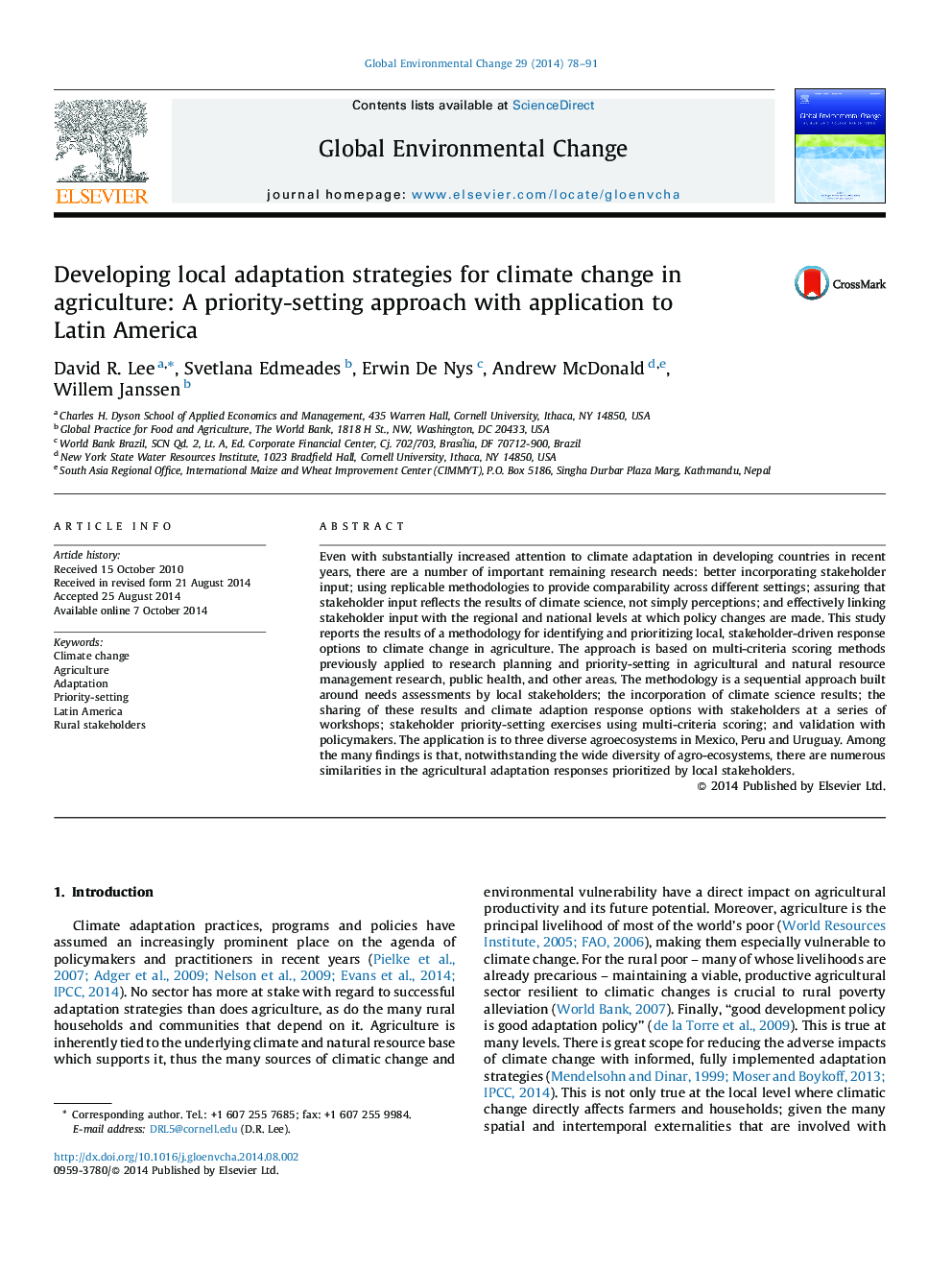 Developing local adaptation strategies for climate change in agriculture: A priority-setting approach with application to Latin America