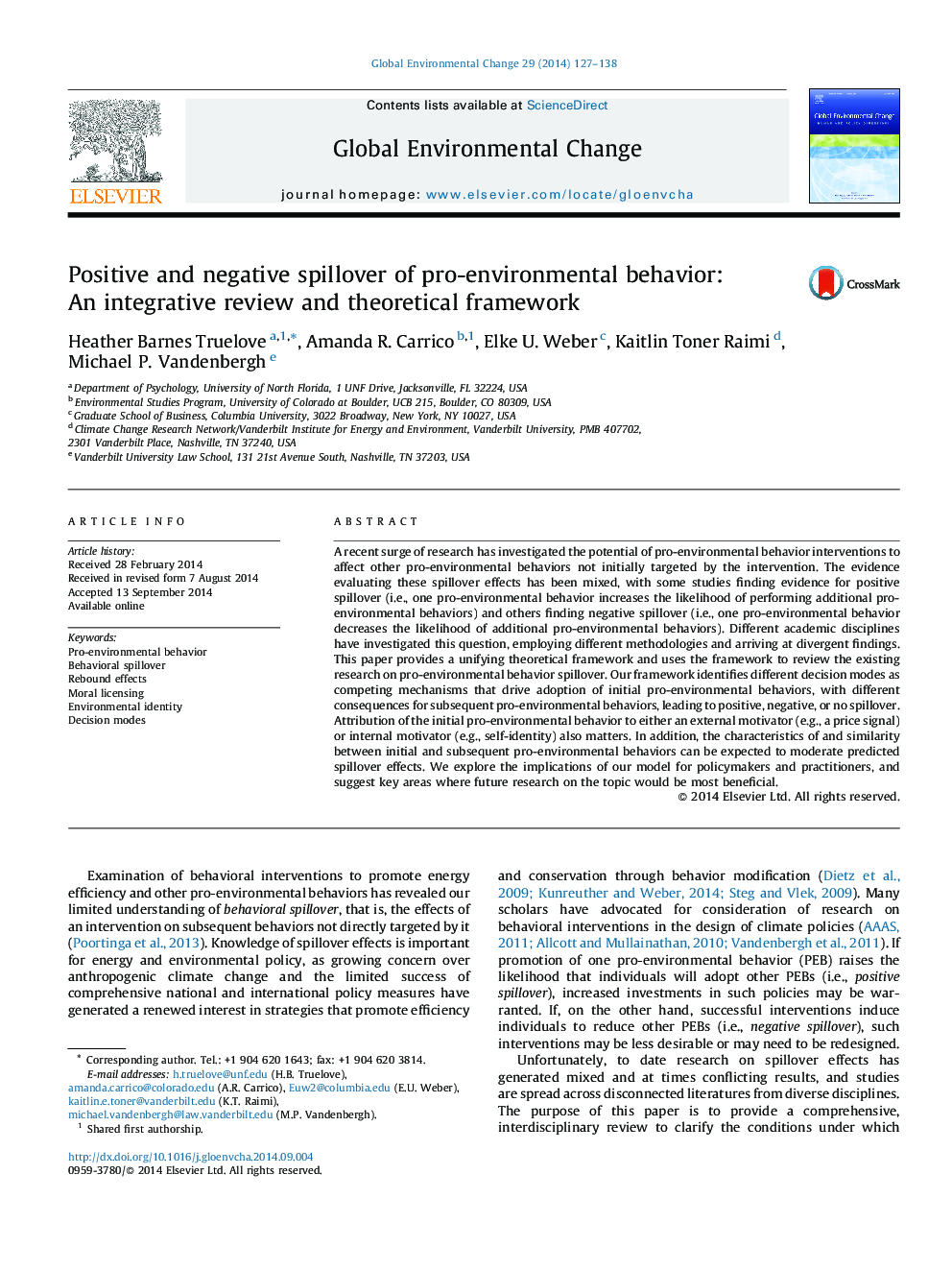 Positive and negative spillover of pro-environmental behavior: An integrative review and theoretical framework