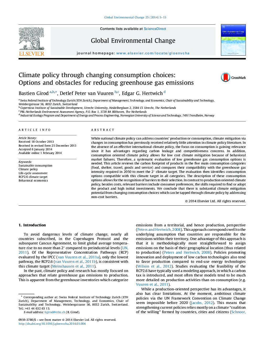 Climate policy through changing consumption choices: Options and obstacles for reducing greenhouse gas emissions