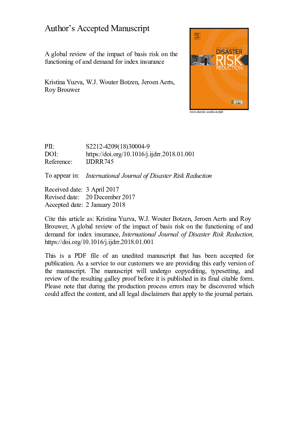 A global review of the impact of basis risk on the functioning of and demand for index insurance