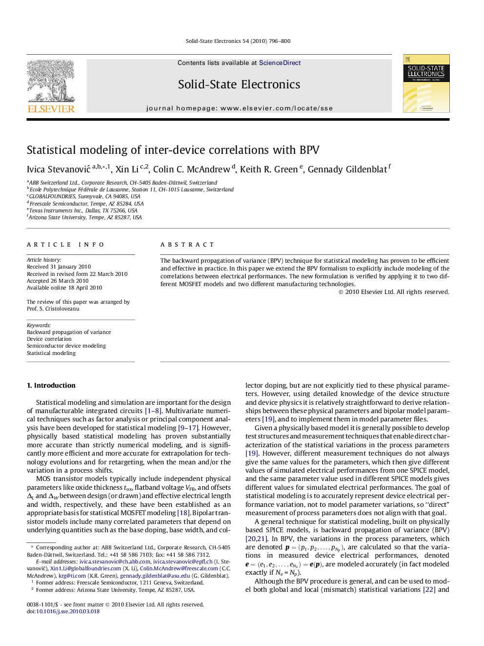 Statistical modeling of inter-device correlations with BPV