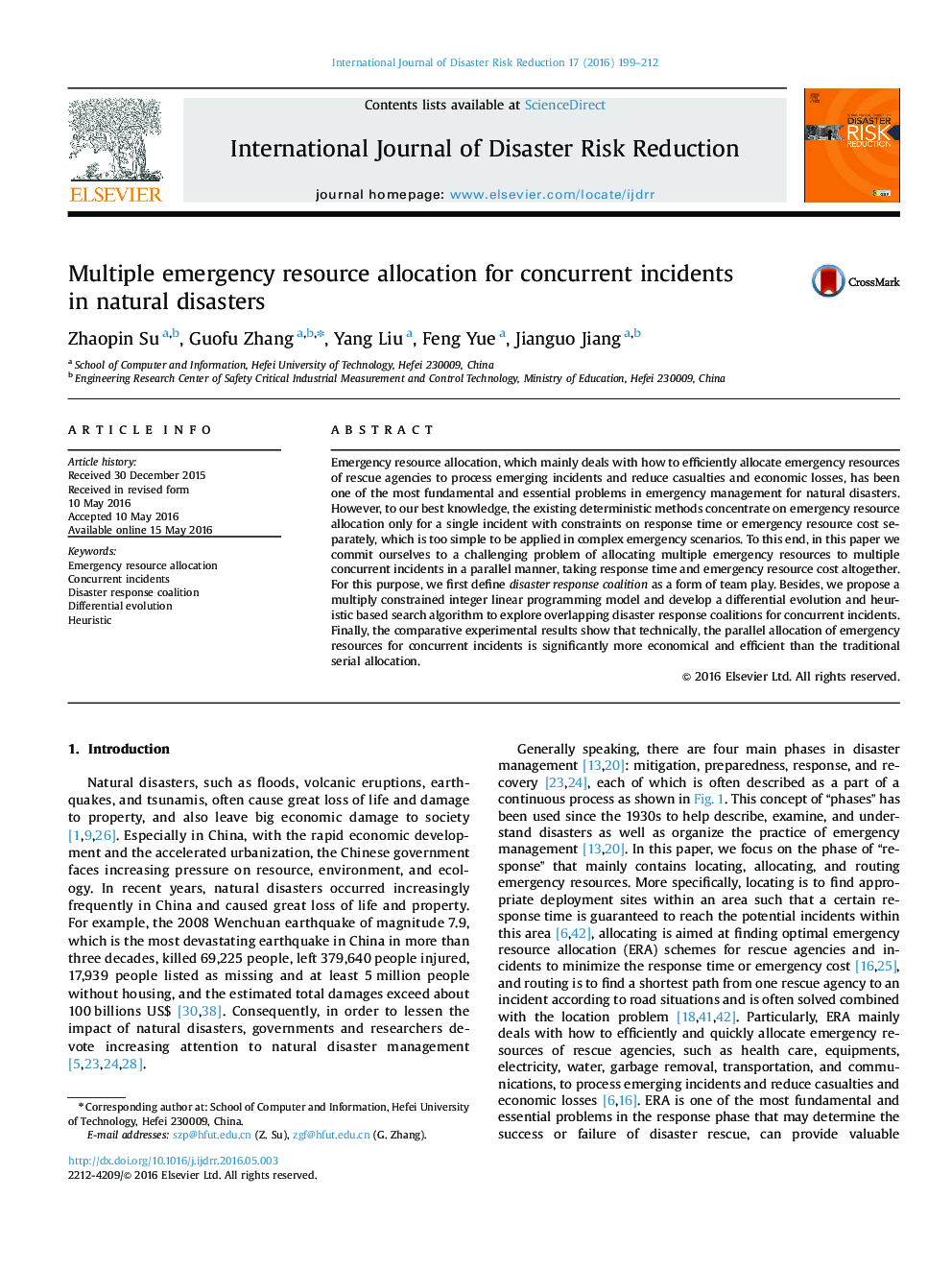 Multiple emergency resource allocation for concurrent incidents in natural disasters