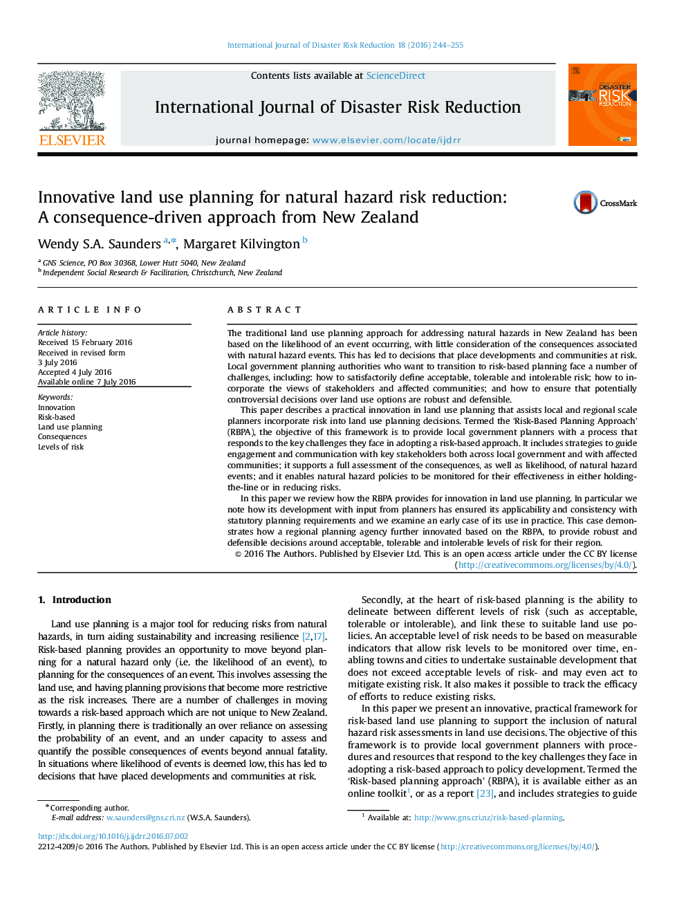 Innovative land use planning for natural hazard risk reduction: A consequence-driven approach from New Zealand