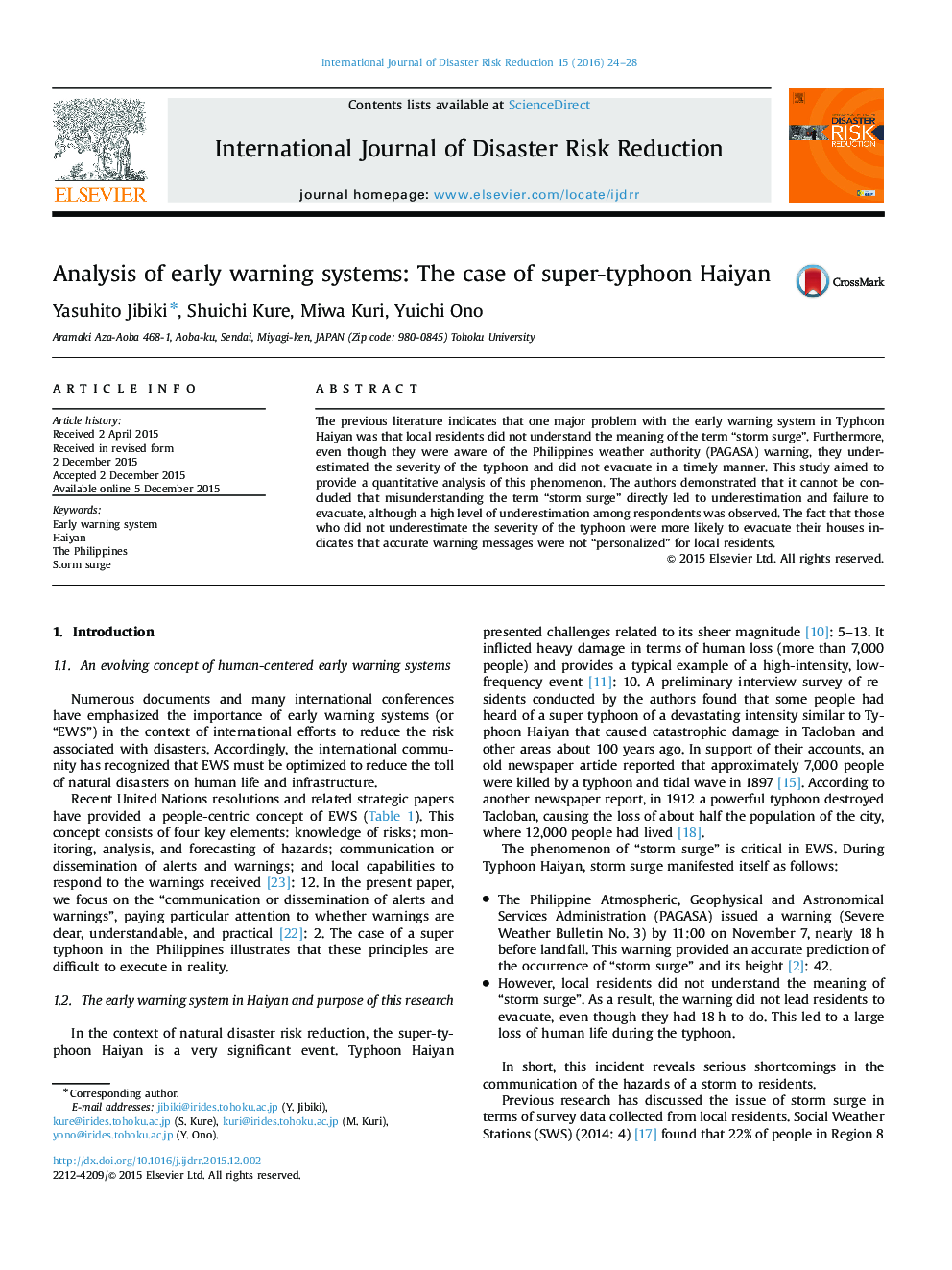 Analysis of early warning systems: The case of super-typhoon Haiyan