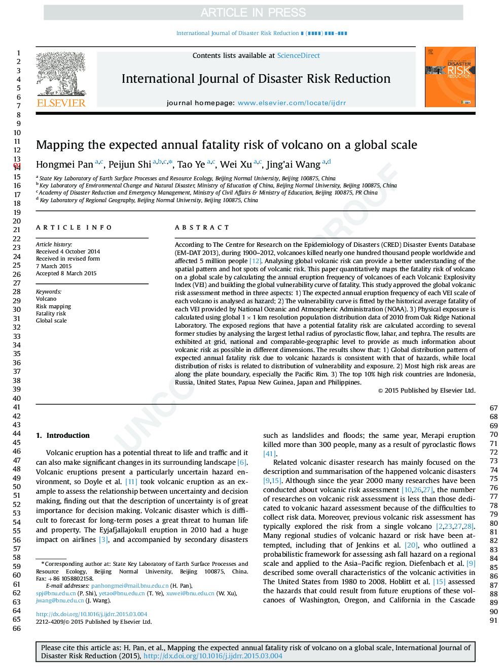 Mapping the expected annual fatality risk of volcano on a global scale