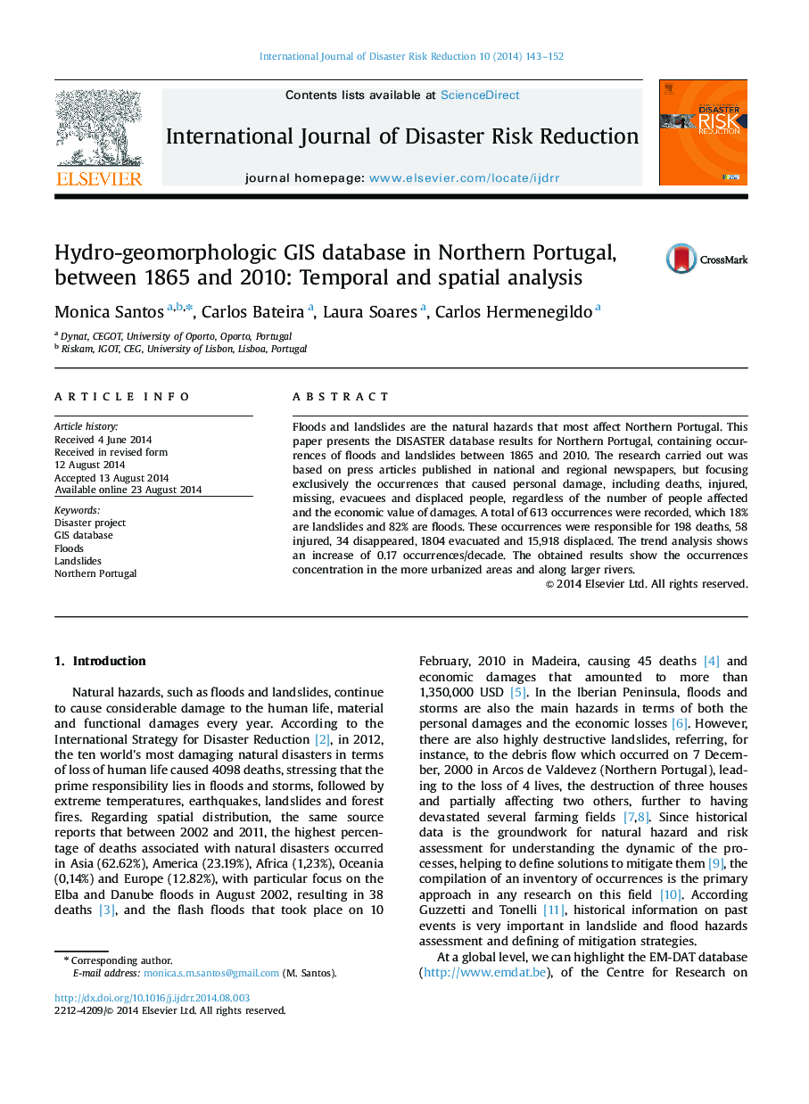 Hydro-geomorphologic GIS database in Northern Portugal, between 1865 and 2010: Temporal and spatial analysis