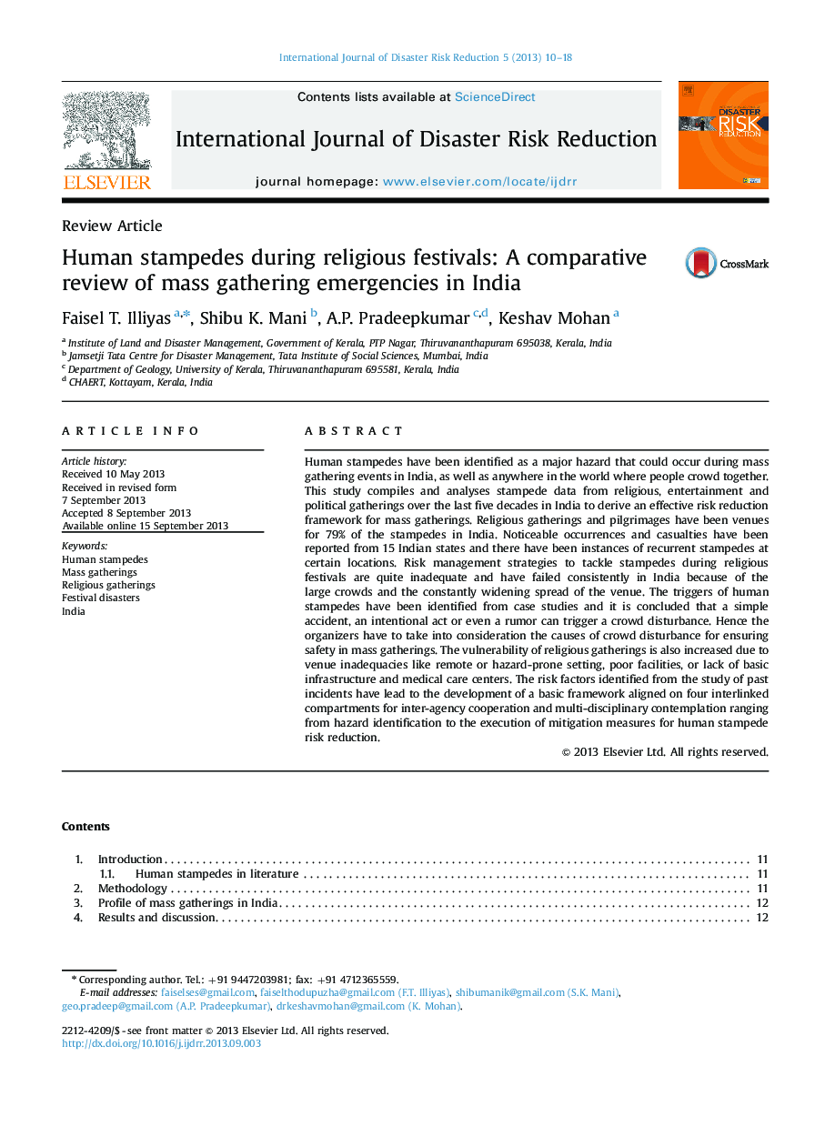 Human stampedes during religious festivals: A comparative review of mass gathering emergencies in India