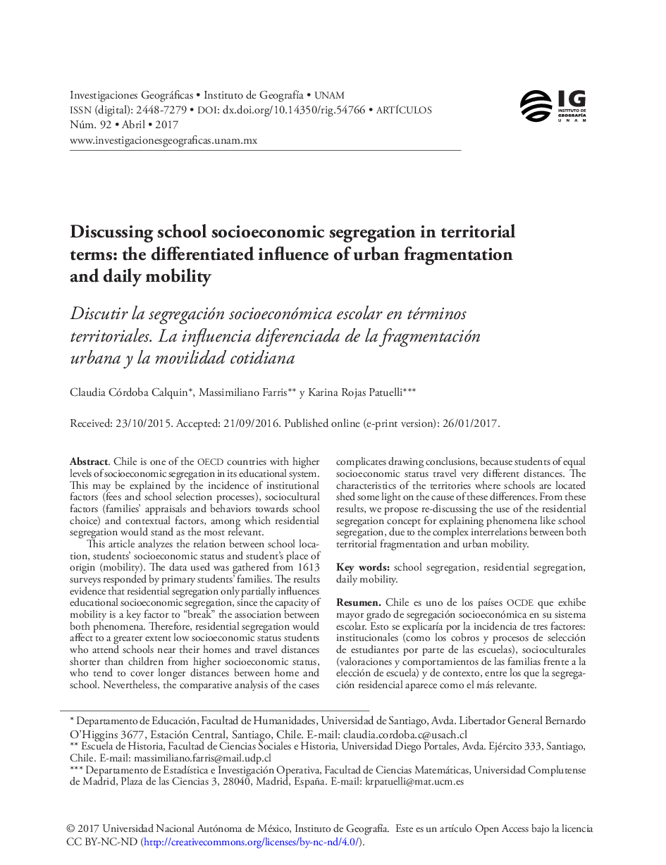 Discussing school socioeconomic segregation in territorial terms: the differentiated influence of urban fragmentation and daily mobility