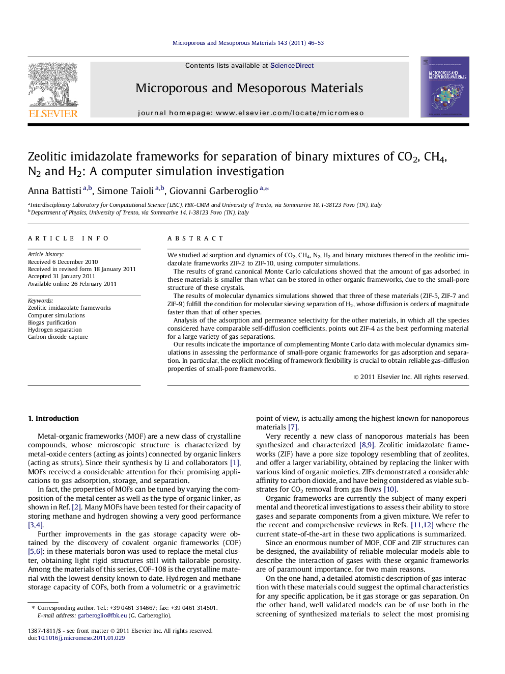 Zeolitic imidazolate frameworks for separation of binary mixtures of CO2, CH4, N2 and H2: A computer simulation investigation