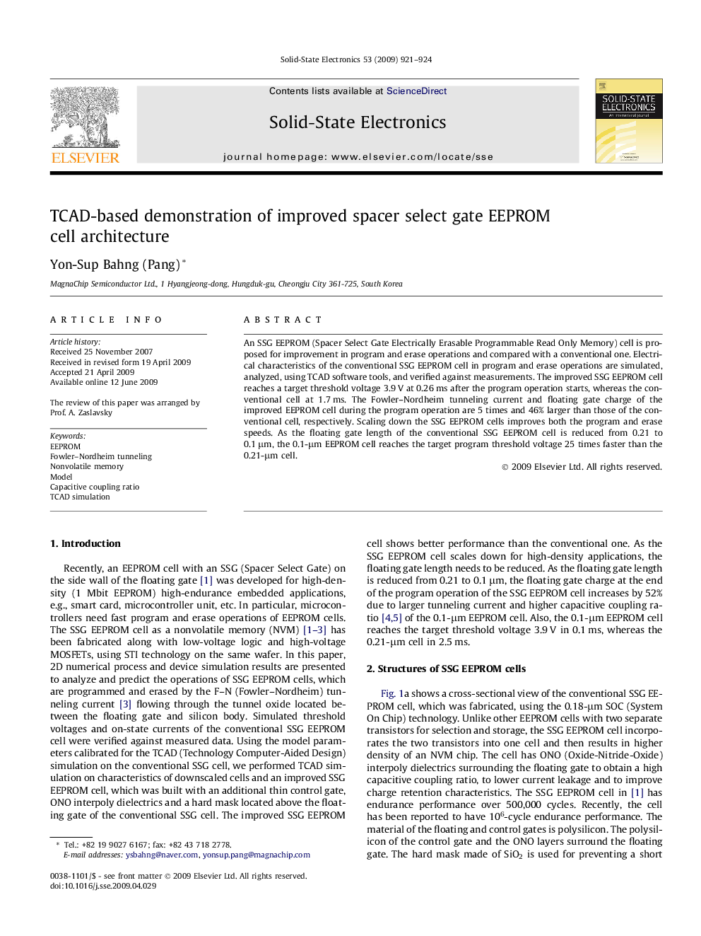 TCAD-based demonstration of improved spacer select gate EEPROM cell architecture