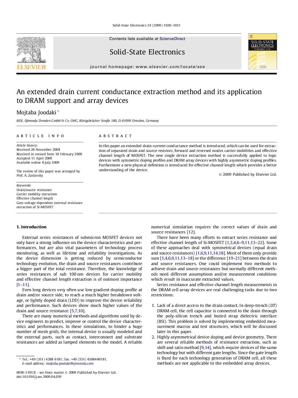 An extended drain current conductance extraction method and its application to DRAM support and array devices