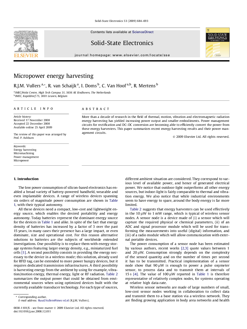 Micropower energy harvesting