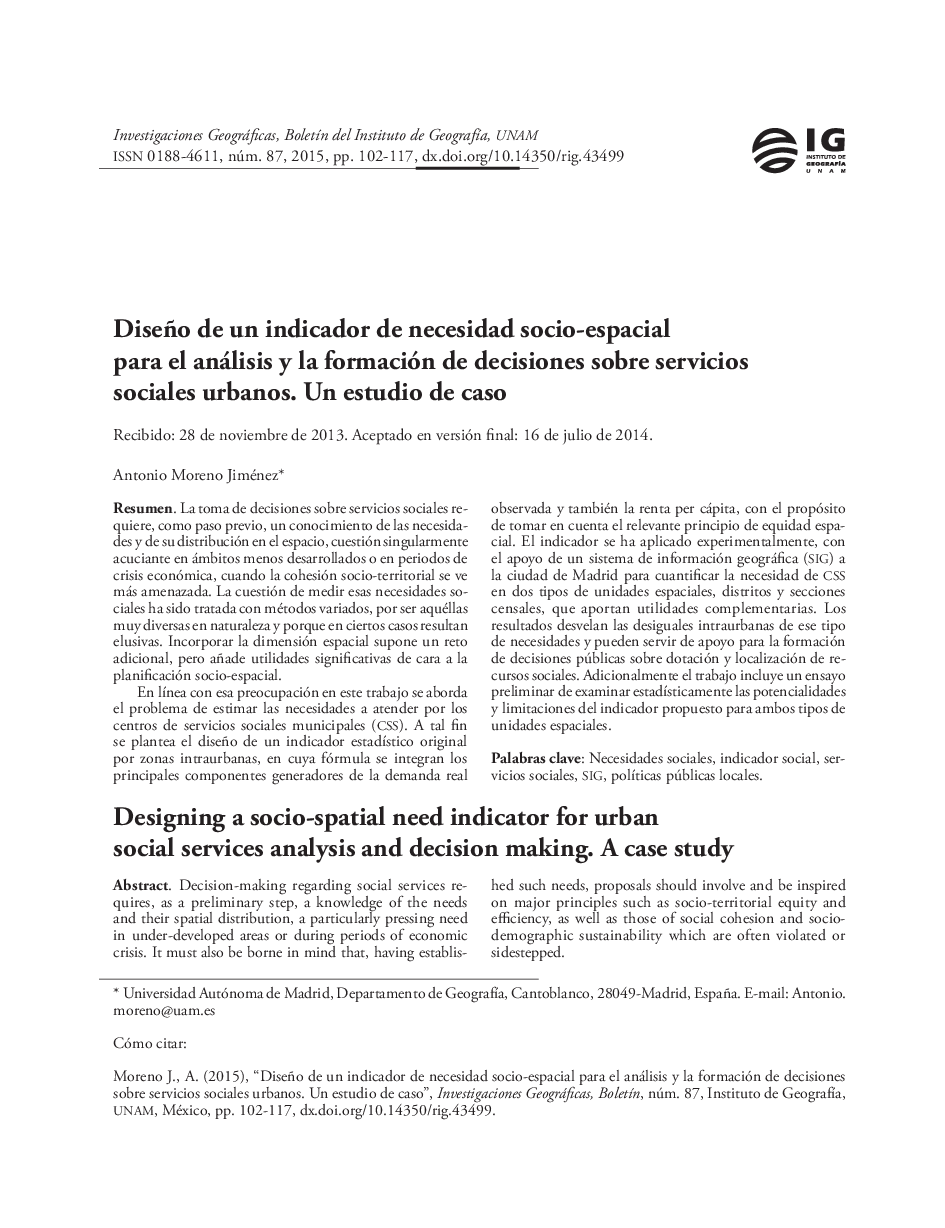 Diseño de un indicador de necesidad socio-espacial para el análisis y la formación de decisiones sobre servicios sociales urbanos. Un estudio de caso