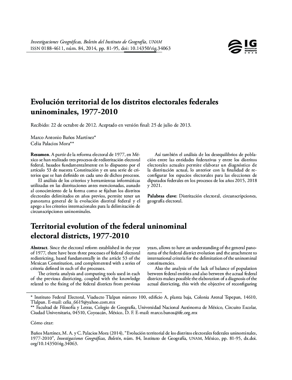 Evolución territorial de los distritos electorales federales uninominales, 1977-2010