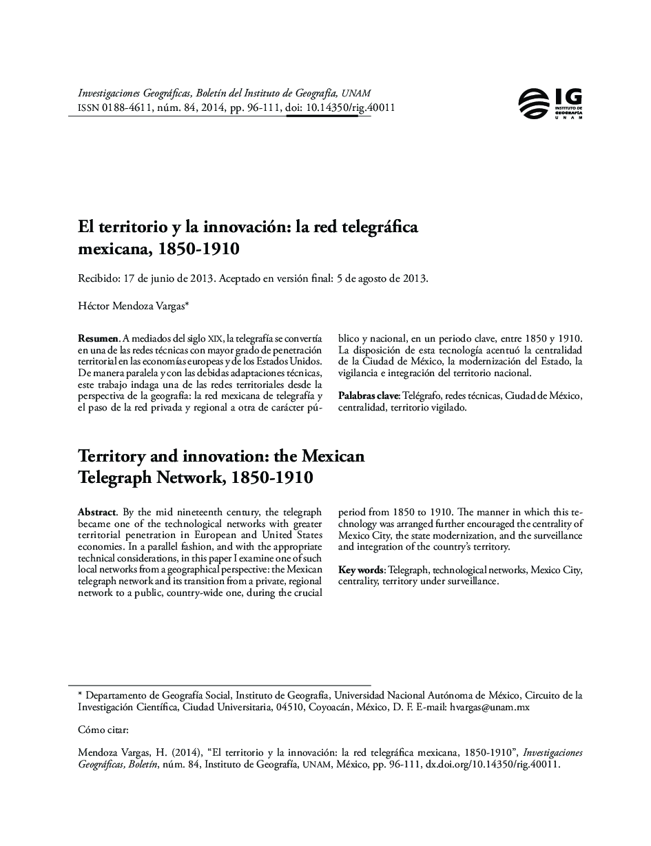قلمرو و نوآوری: شبکه تلگراف مکزیکی، 1950-1850 