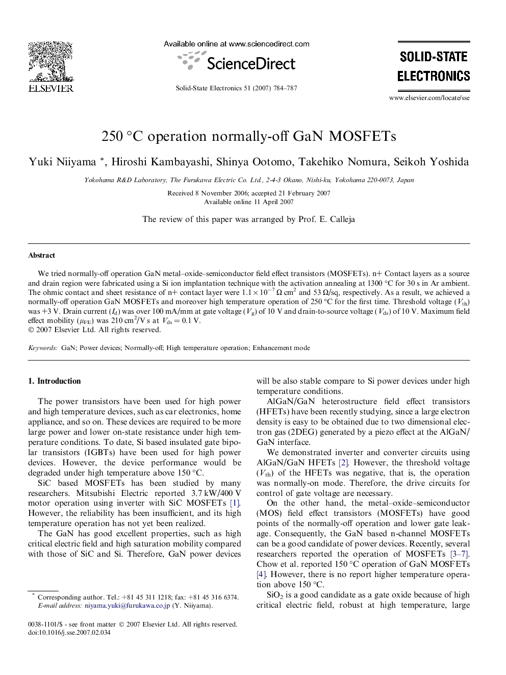 250 °C operation normally-off GaN MOSFETs