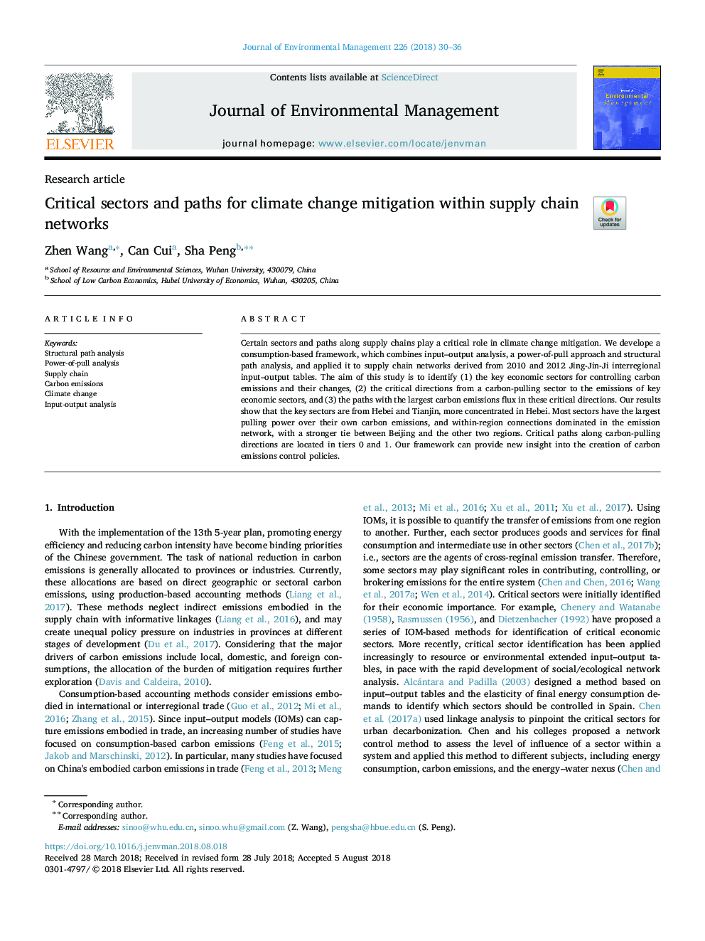 Critical sectors and paths for climate change mitigation within supply chain networks