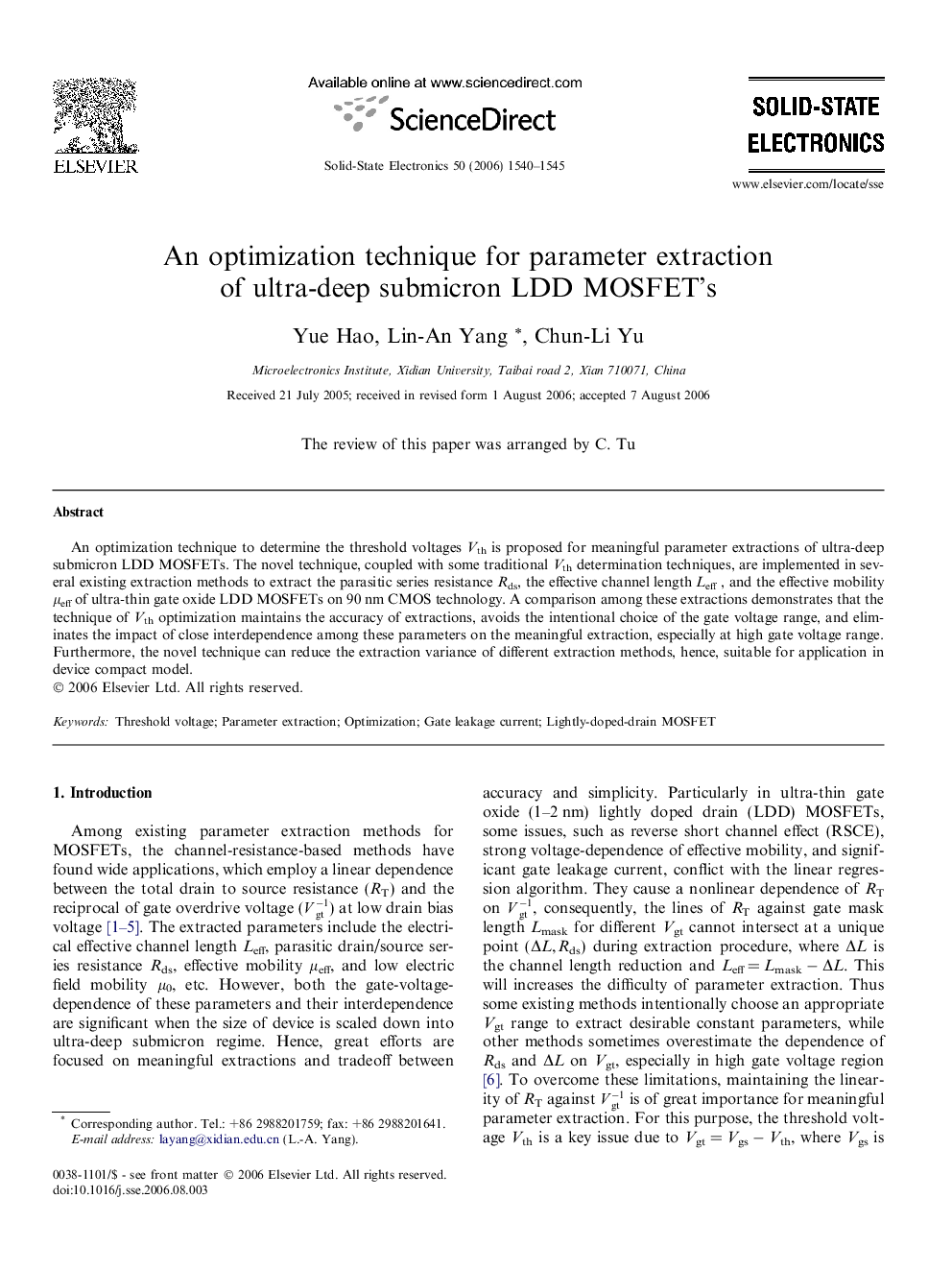 An optimization technique for parameter extraction of ultra-deep submicron LDD MOSFET’s