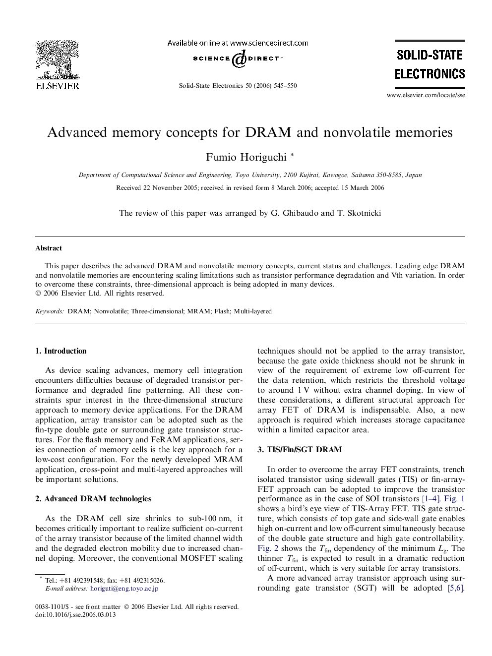 Advanced memory concepts for DRAM and nonvolatile memories