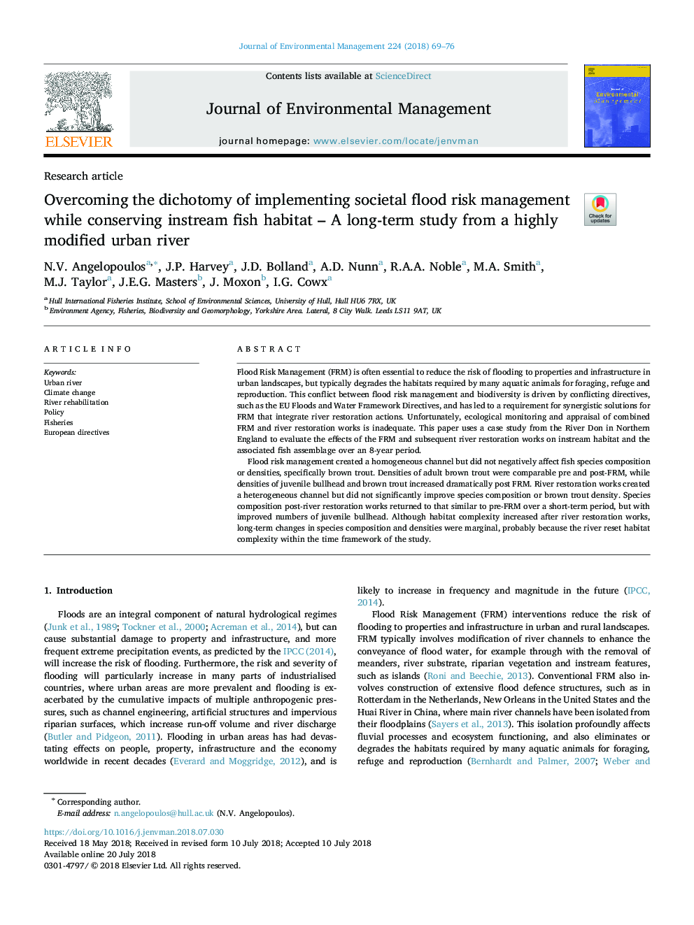 Overcoming the dichotomy of implementing societal flood risk management while conserving instream fish habitat - A long-term study from a highly modified urban river