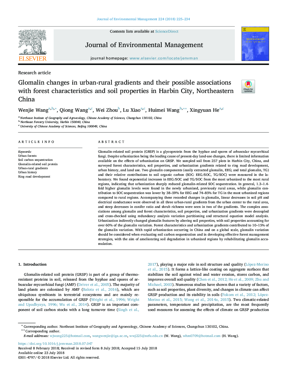 Glomalin changes in urban-rural gradients and their possible associations with forest characteristics and soil properties in Harbin City, Northeastern China