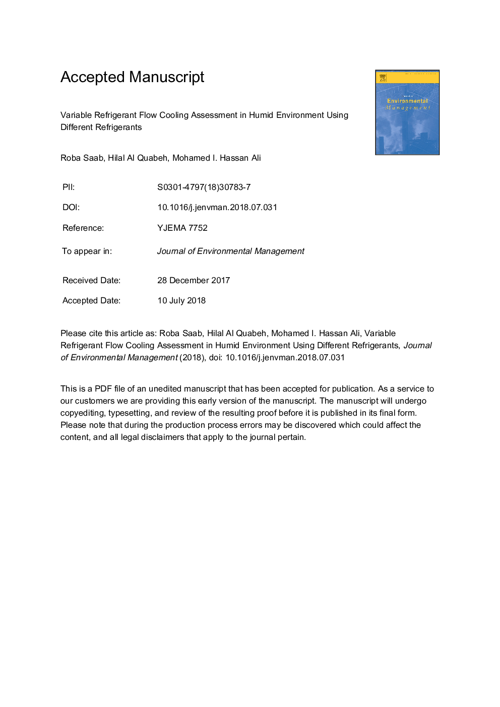 Variable refrigerant flow cooling assessment in humid environment using different refrigerants