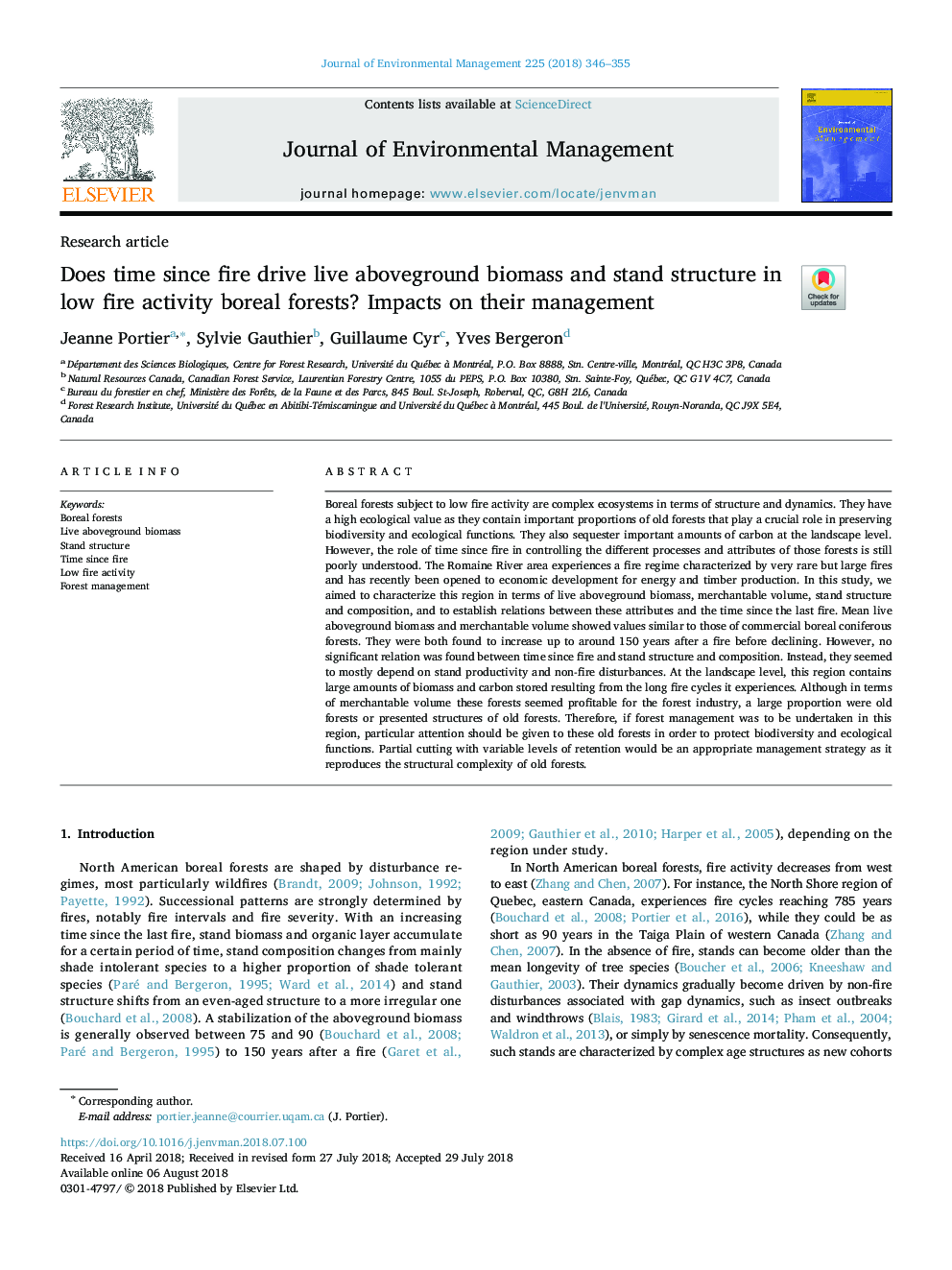 Does time since fire drive live aboveground biomass and stand structure in low fire activity boreal forests? Impacts on their management