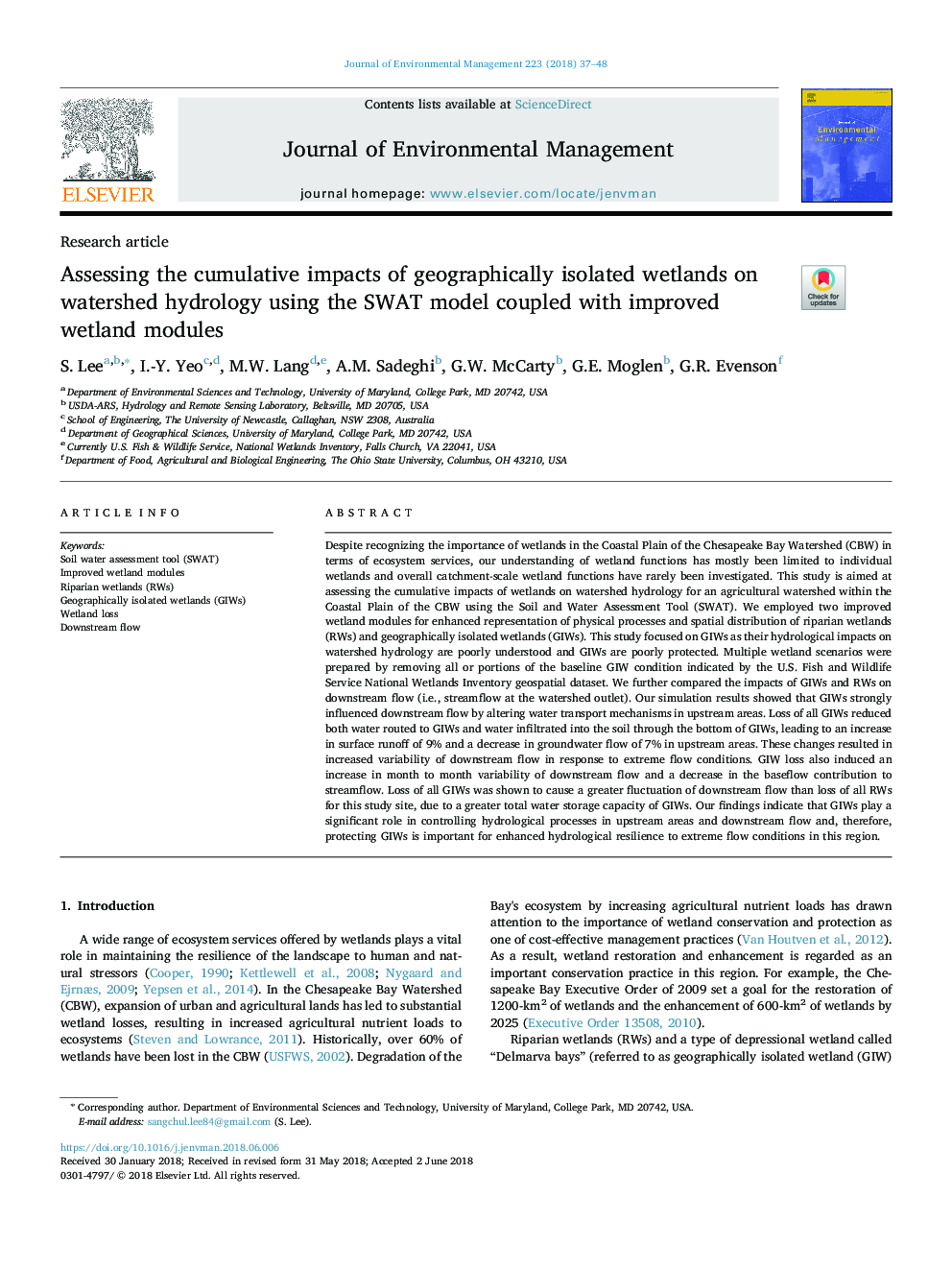 Assessing the cumulative impacts of geographically isolated wetlands on watershed hydrology using the SWAT model coupled with improved wetland modules