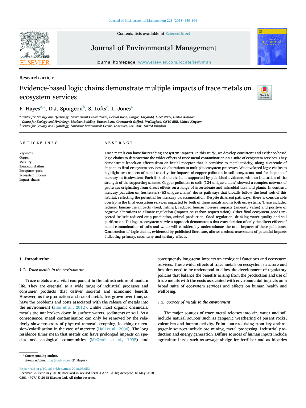 Evidence-based logic chains demonstrate multiple impacts of trace metals on ecosystem services