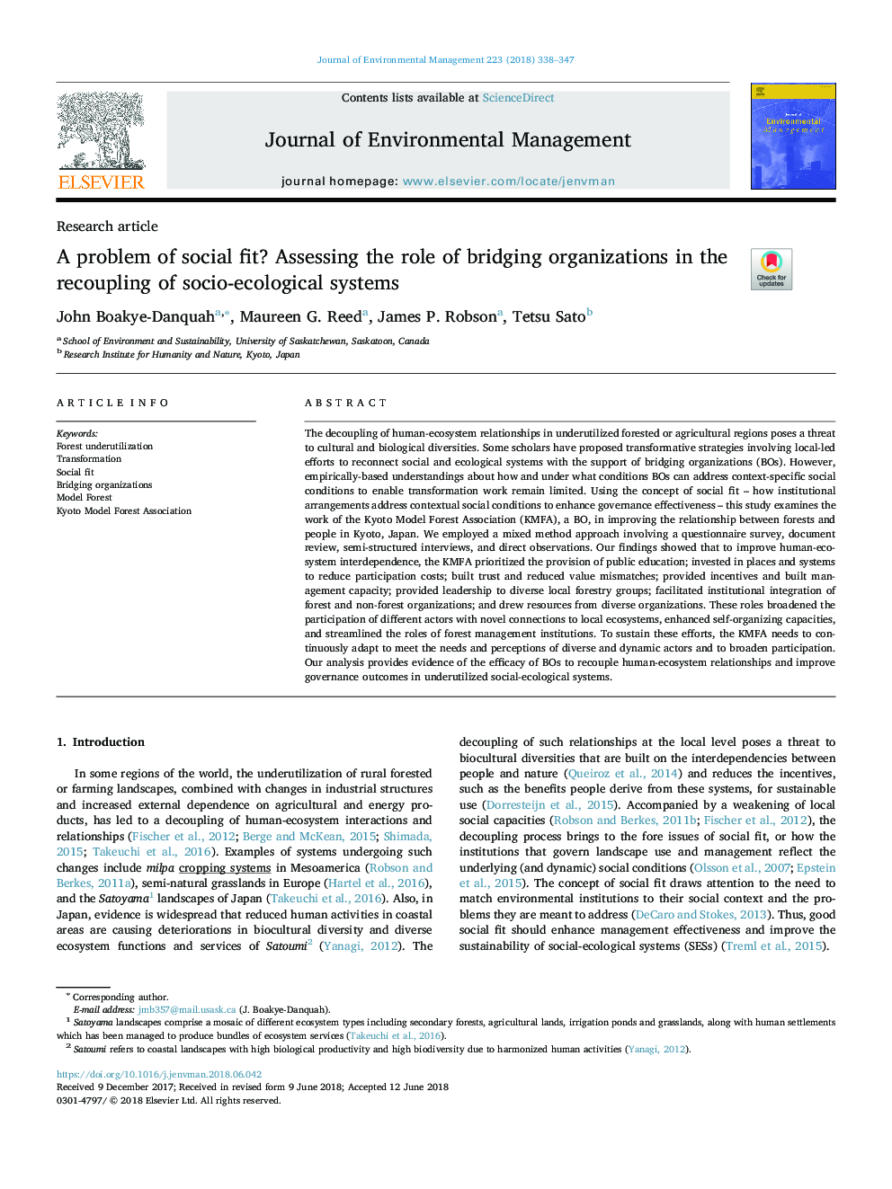 A problem of social fit? Assessing the role of bridging organizations in the recoupling of socio-ecological systems