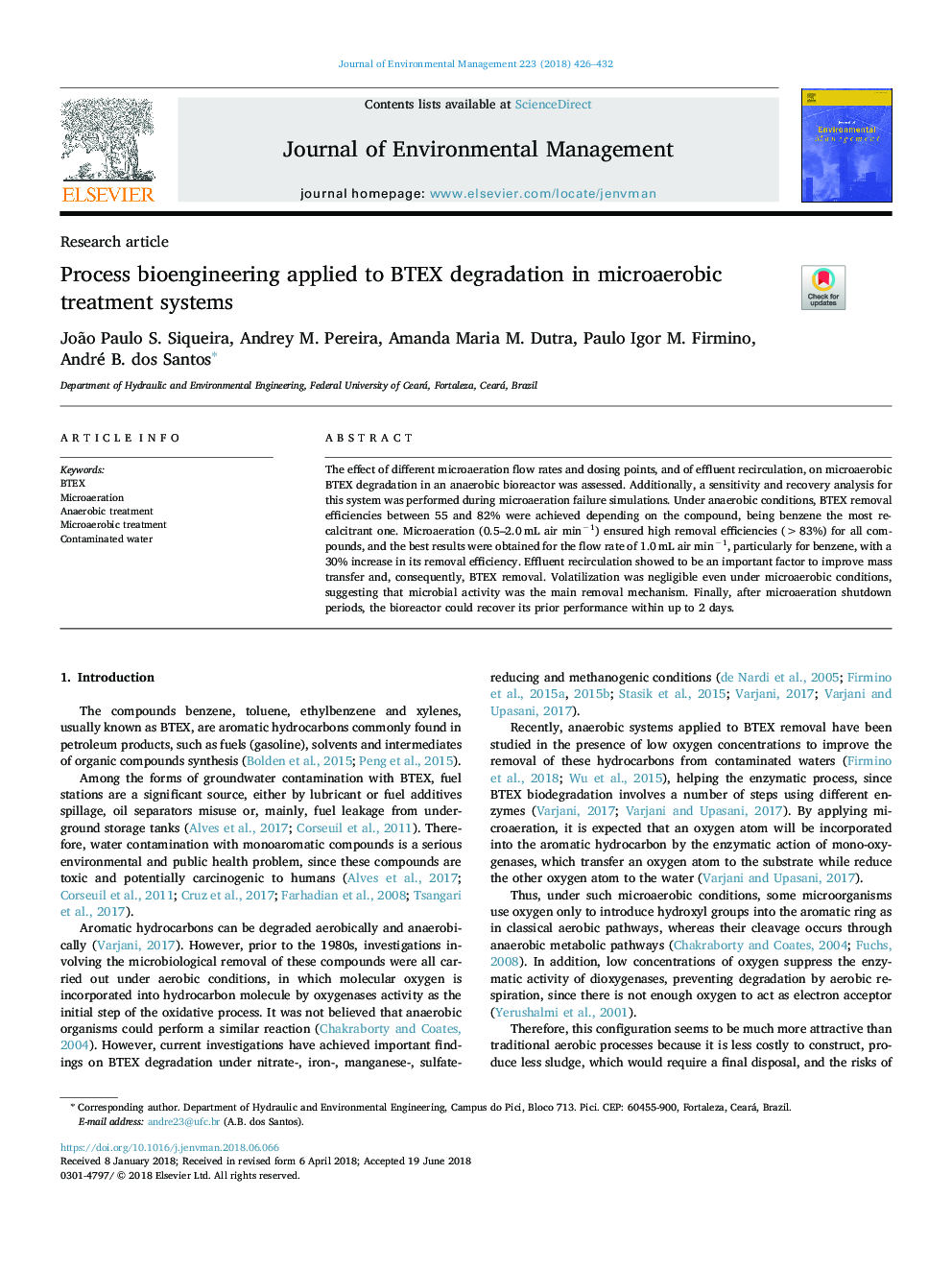 Process bioengineering applied to BTEX degradation in microaerobic treatment systems